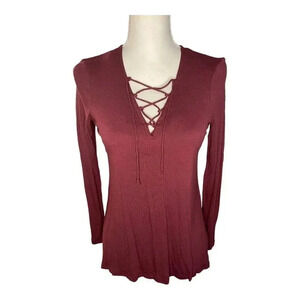 OLD NAVY MAROON LONG SLEEVE LACE UP‎ NECK SIZE EXTRA SMALL